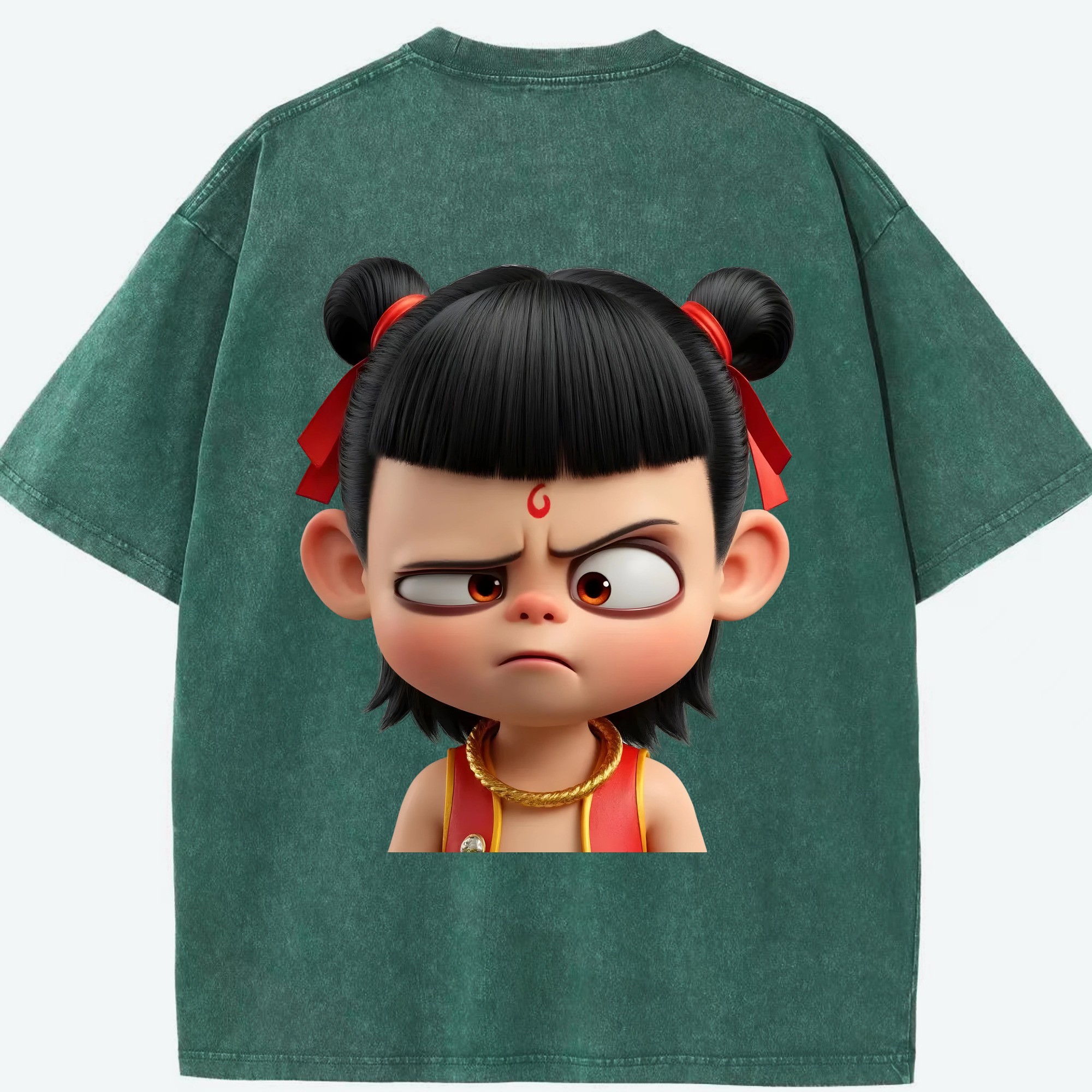 （画像用） Ne Zha 2 ナタ 魔童の大暴れ 綿100% ヴィンテージ風 半袖Tシャツ（背面プリント）